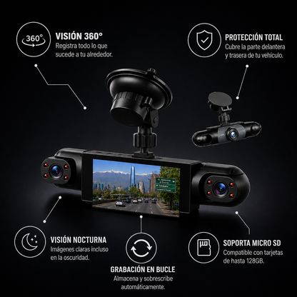 Dash Cam Pro 360° | Grabación para seguridad y tu testigo en el camino
