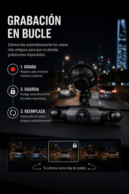 Dash Cam Pro 360° | Grabación para seguridad y tu testigo en el camino