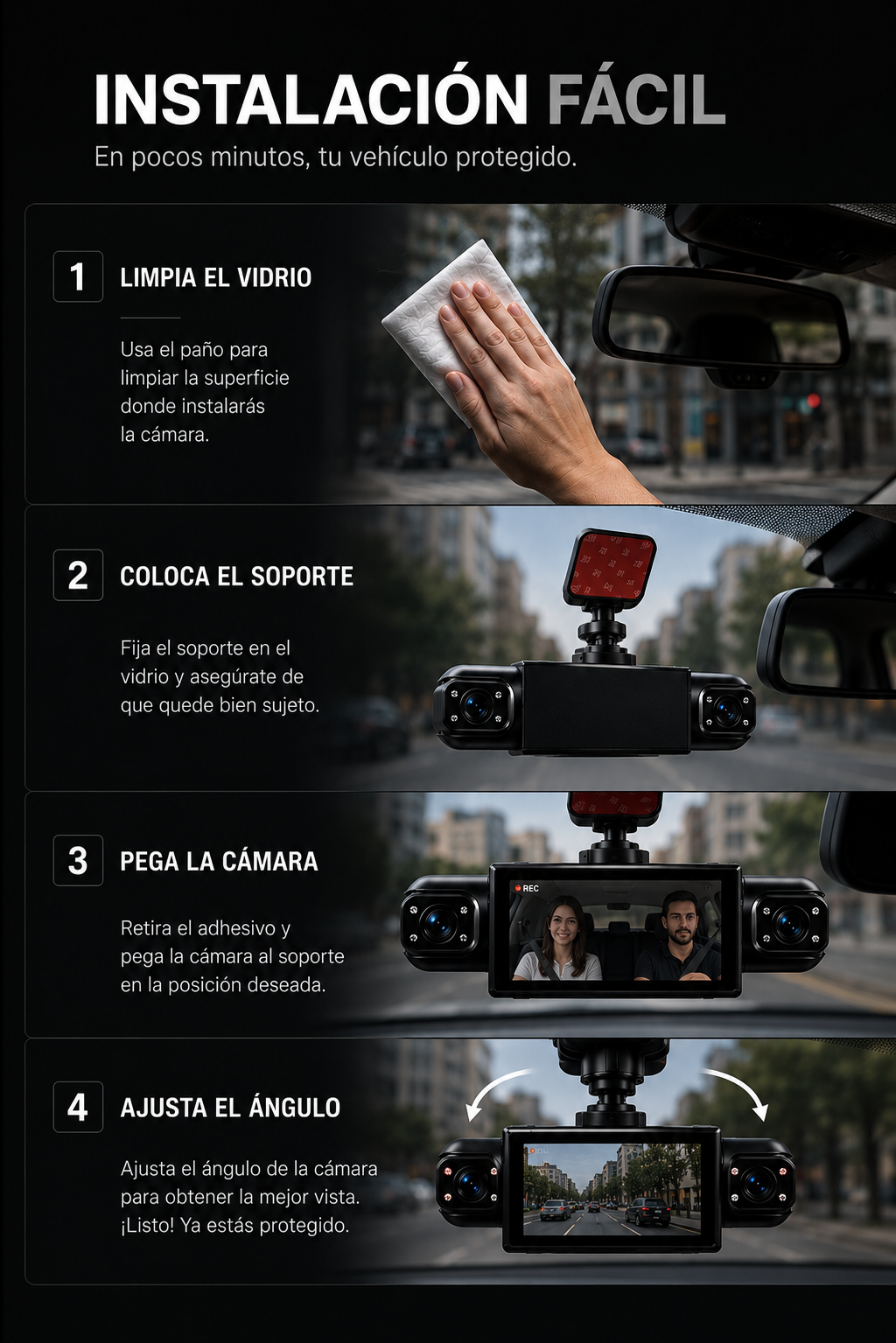 Dash Cam Pro 360° | Grabación para seguridad y tu testigo en el camino